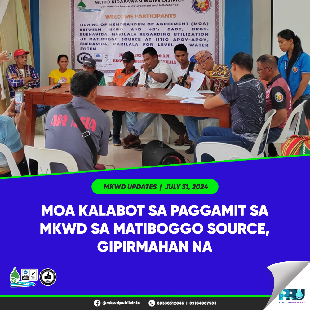 Read more about the article MOA Kalabot sa Paggamit sa MKWD sa Matiboggo Source, Gipirmahan Na